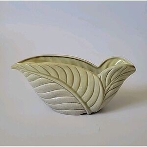 West Coast Pottery Leaf Vase Yellow Glazed Ceramic Art Deco MCM USA Vintage